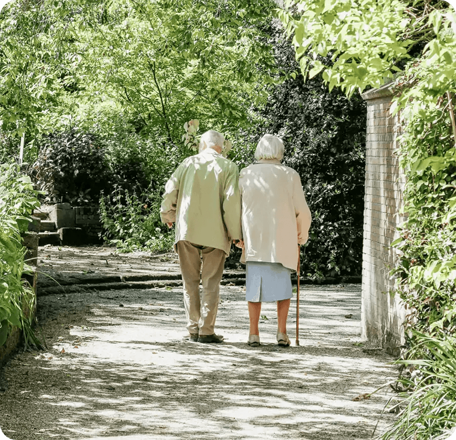 Elderly couple walking